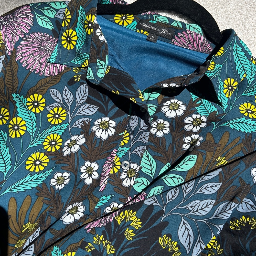 J. Crew Floral Print Dress - Black, Purple, Green - Picture 9 of 14